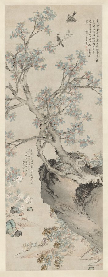 Yellow Chrysanthemums and Red Osmanthus in the Style of Wang Yuan by Shen Zhou