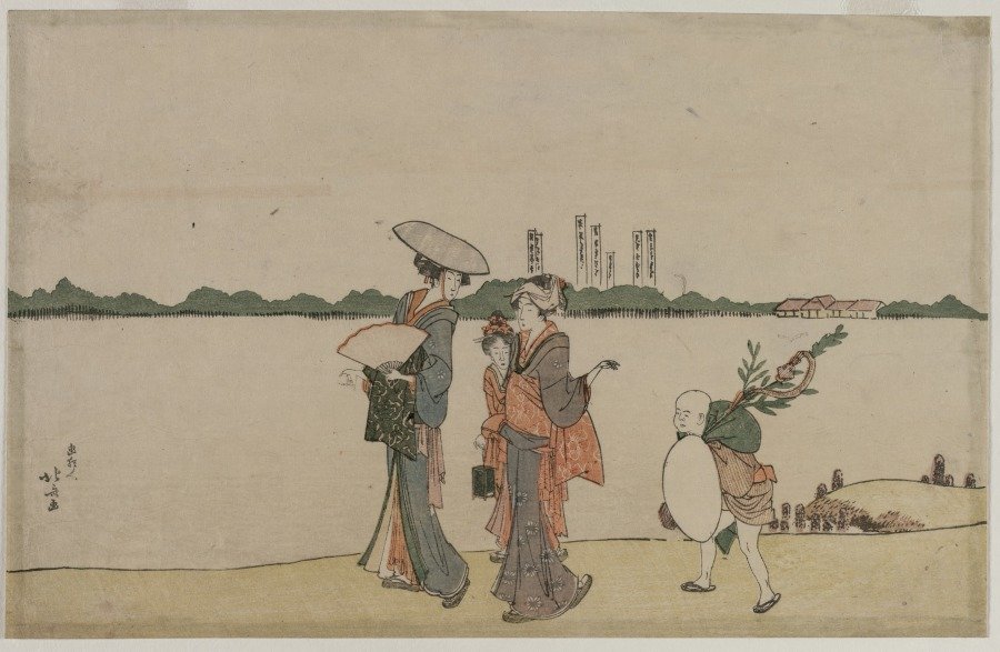 Women and Children Walking Along the Sumida River — Katsushika Hokusai
