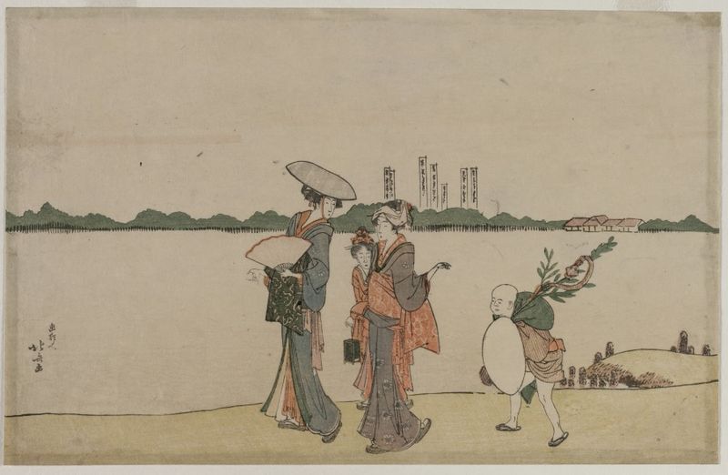 Women and Children Walking Along the Sumida River