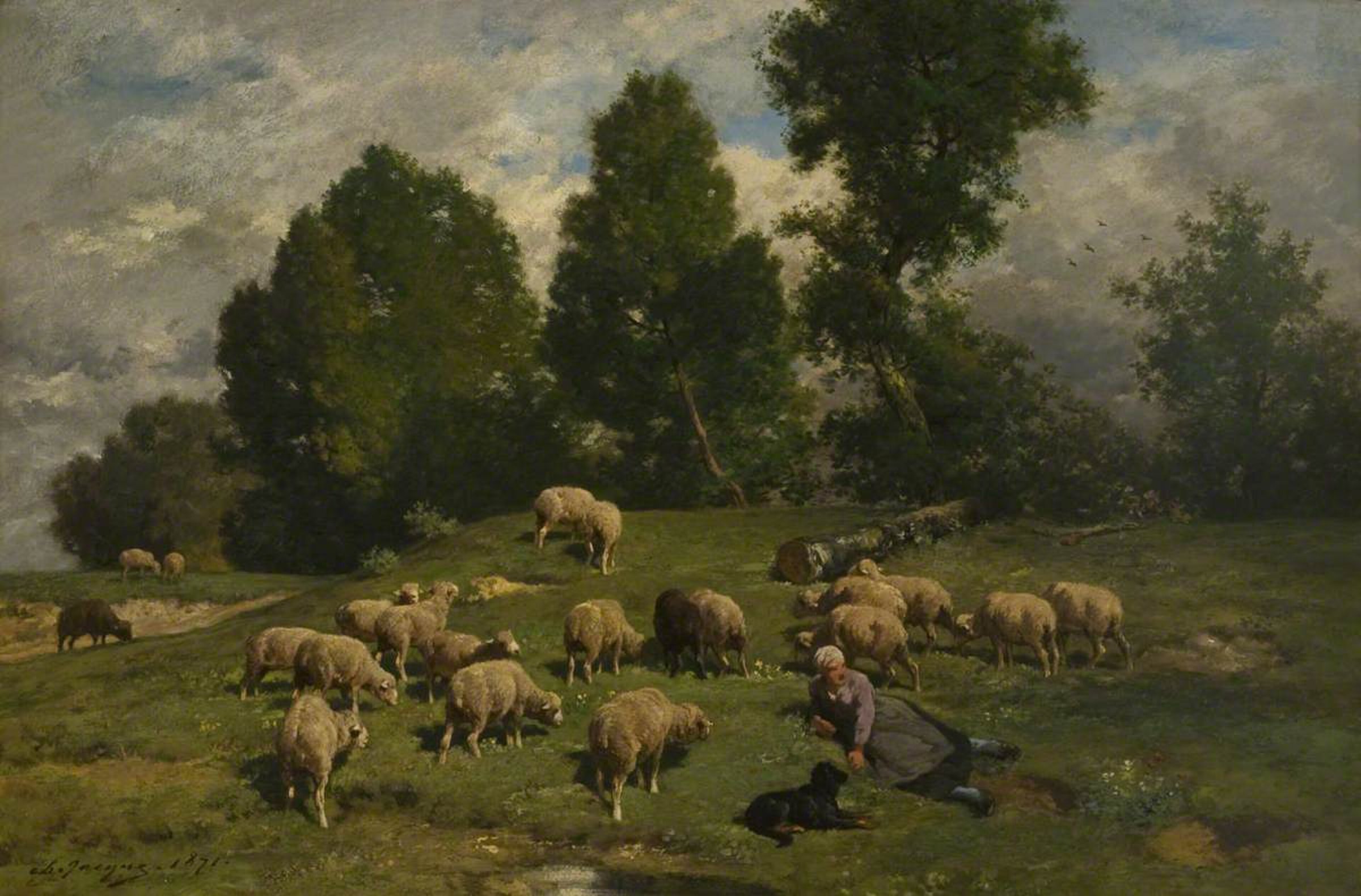 Shepherdess and Sheep in a Landscape by Charles-Jacques Comhaire