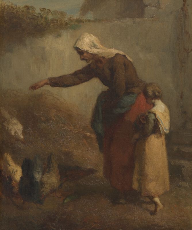 Woman Feeding Chickens
