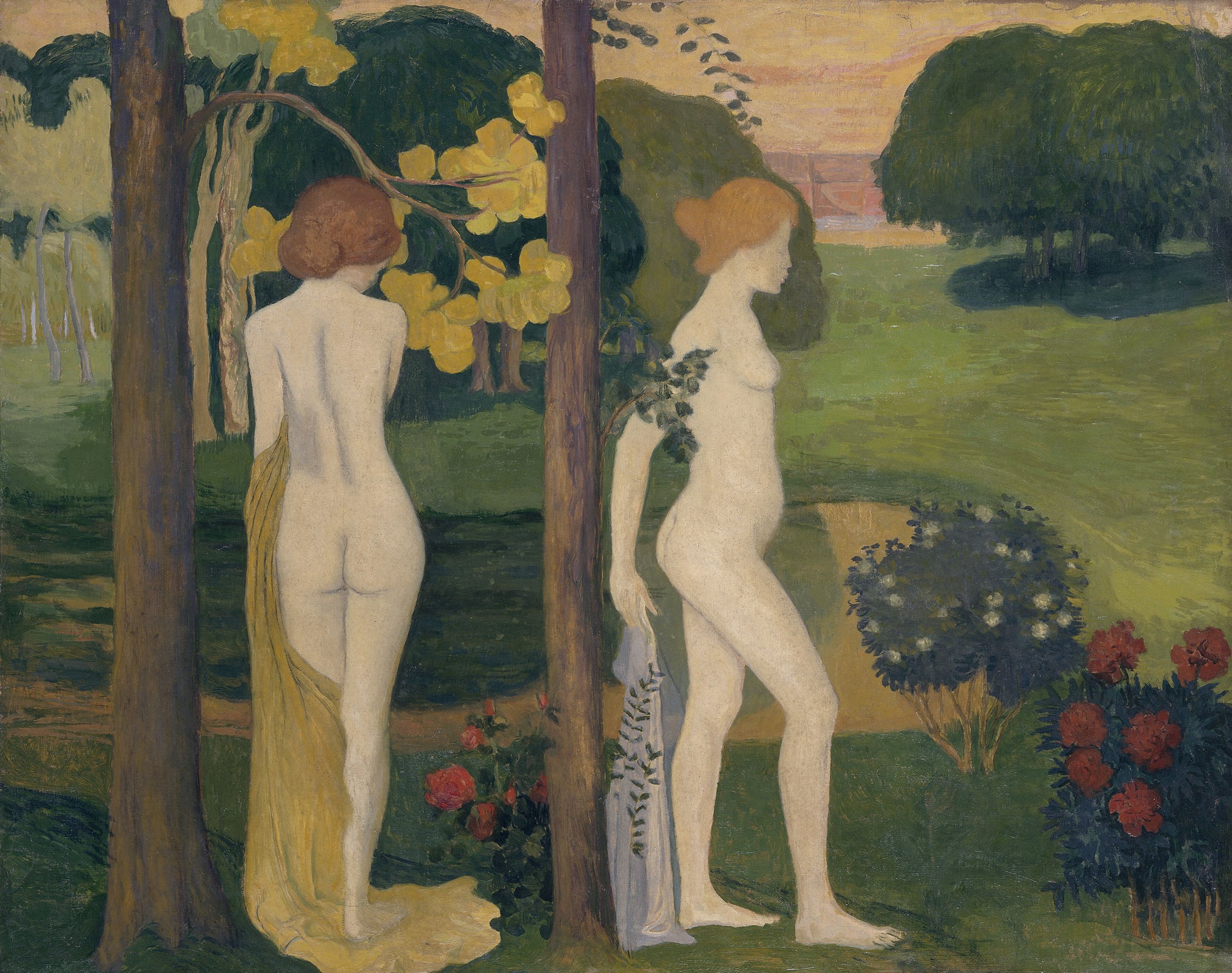 Two nudes in a landscape (recto), Ladies with a hat and landscape study (verso) by Aristide Maillol