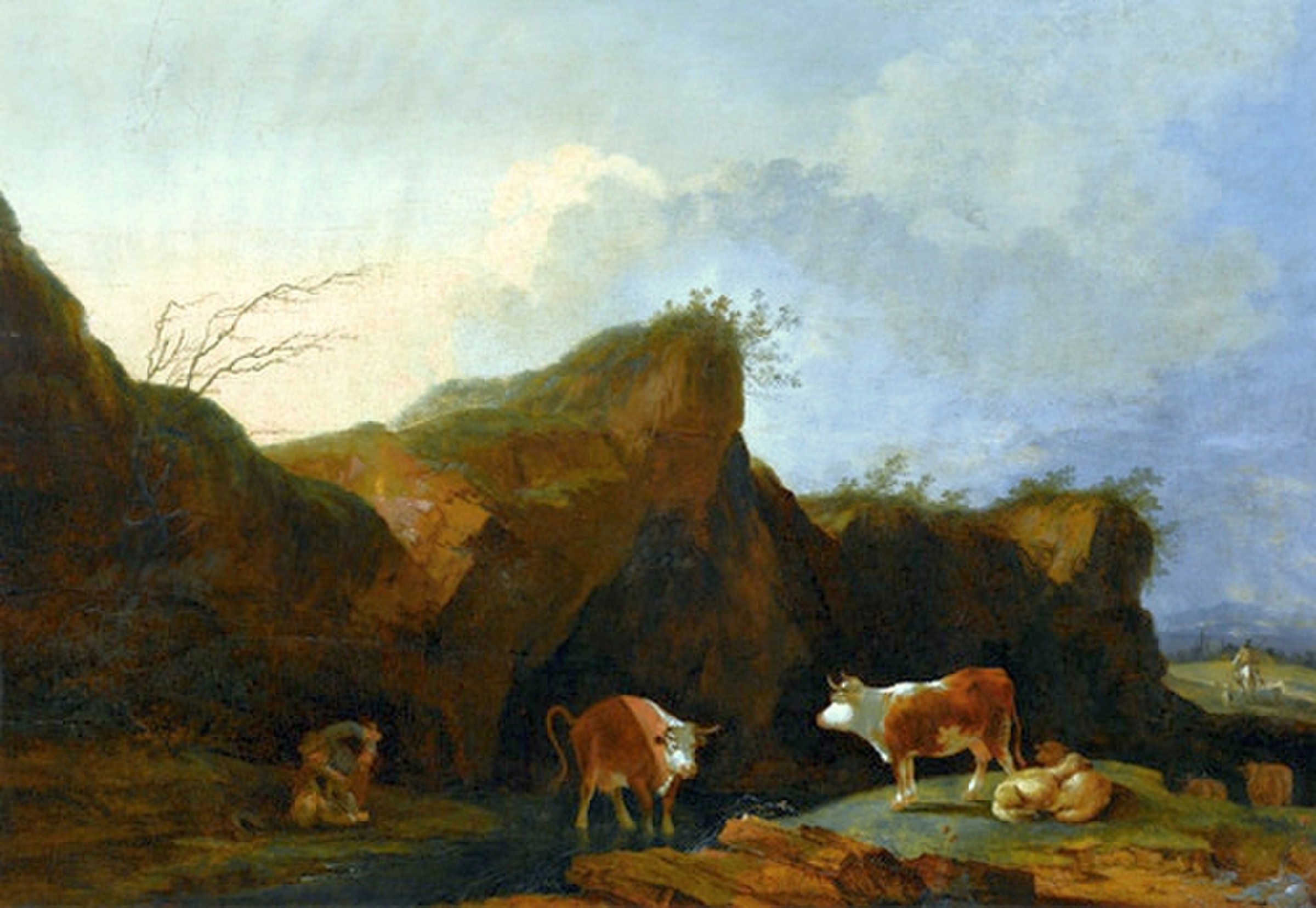 Landscape with cows. by Philip James de Loutherbourg