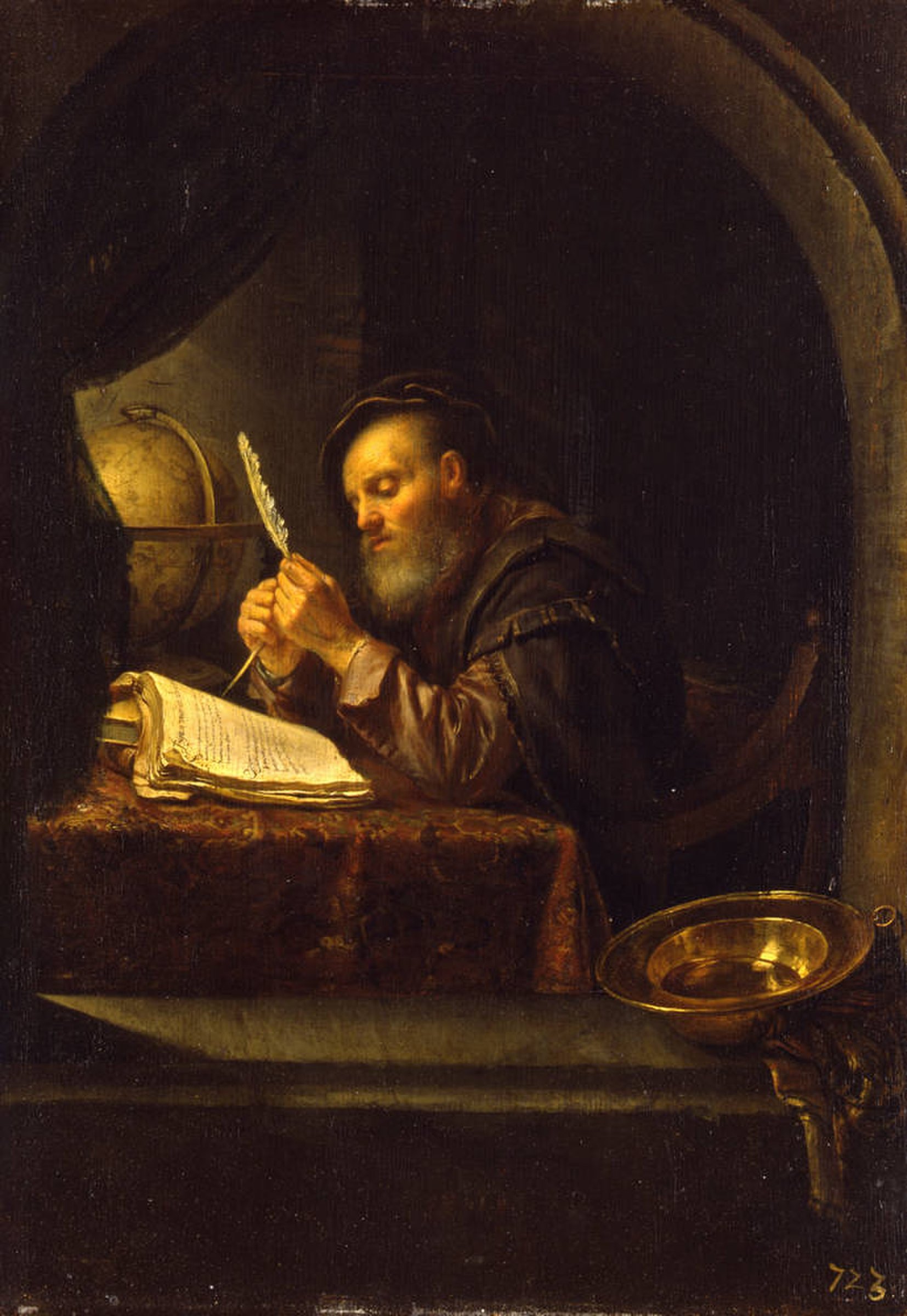An Old Scholar sharpening his Quill Pen by Frans van Mieris the Elder