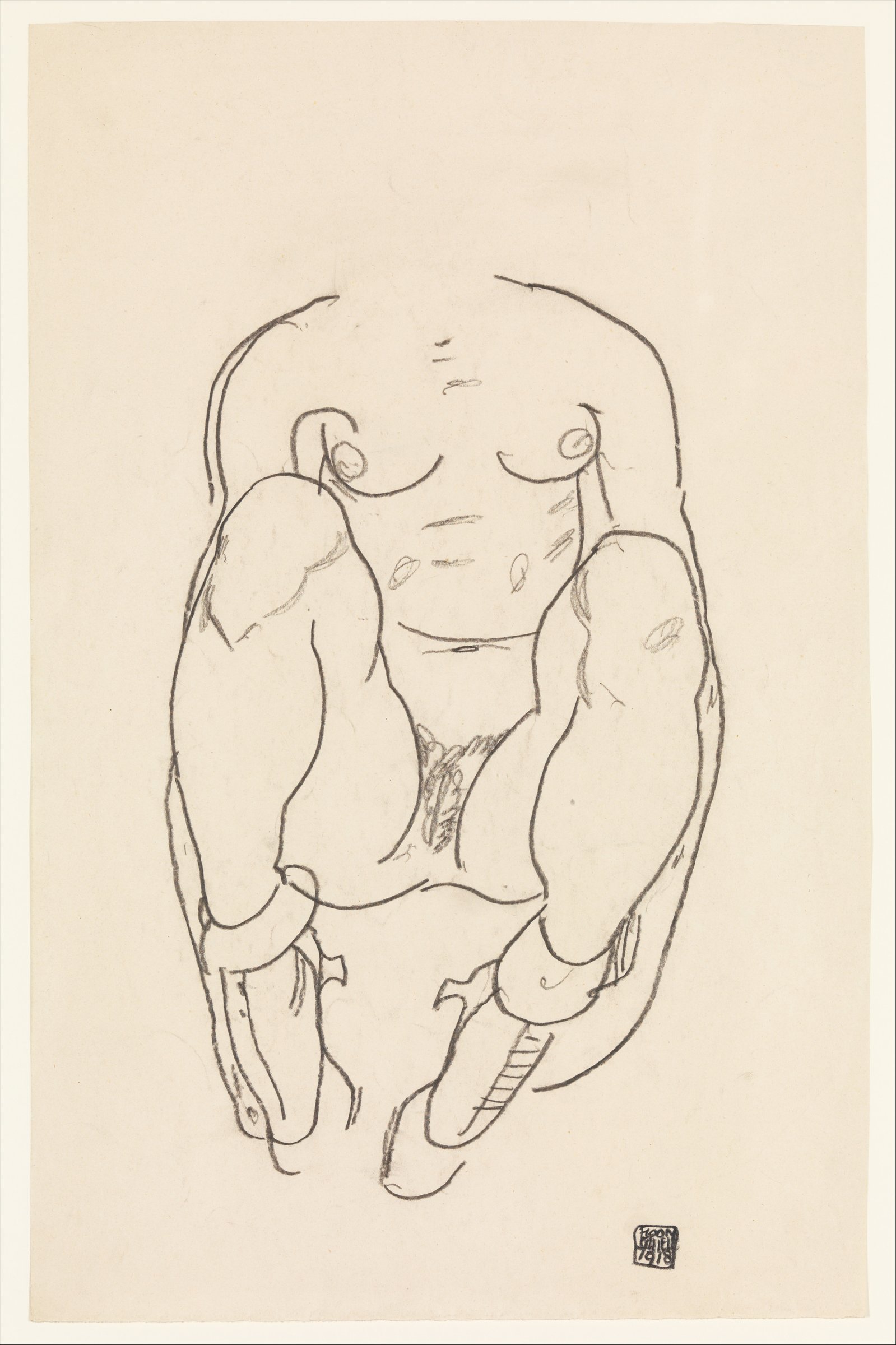 Torso of a Seated Woman with Boots by Egon Schiele