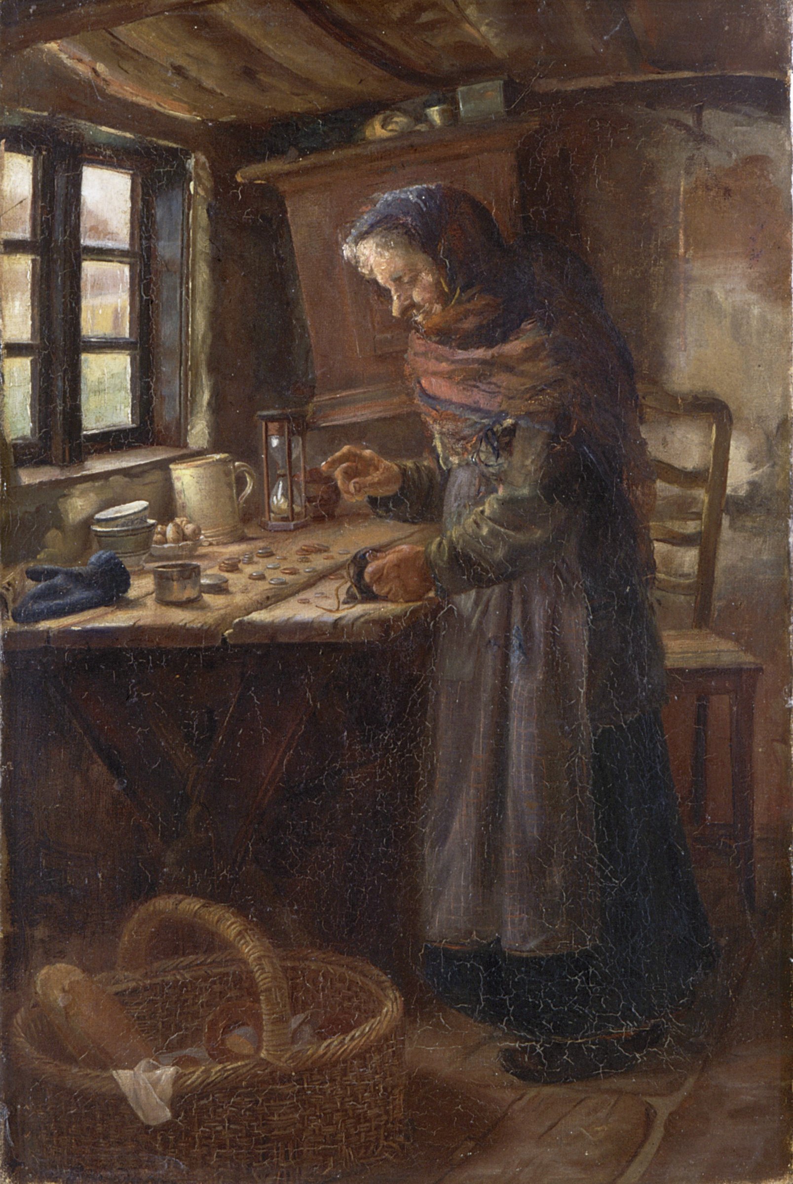 Stine Bollerhus counts the money earned selling bread. by Anna Ancher