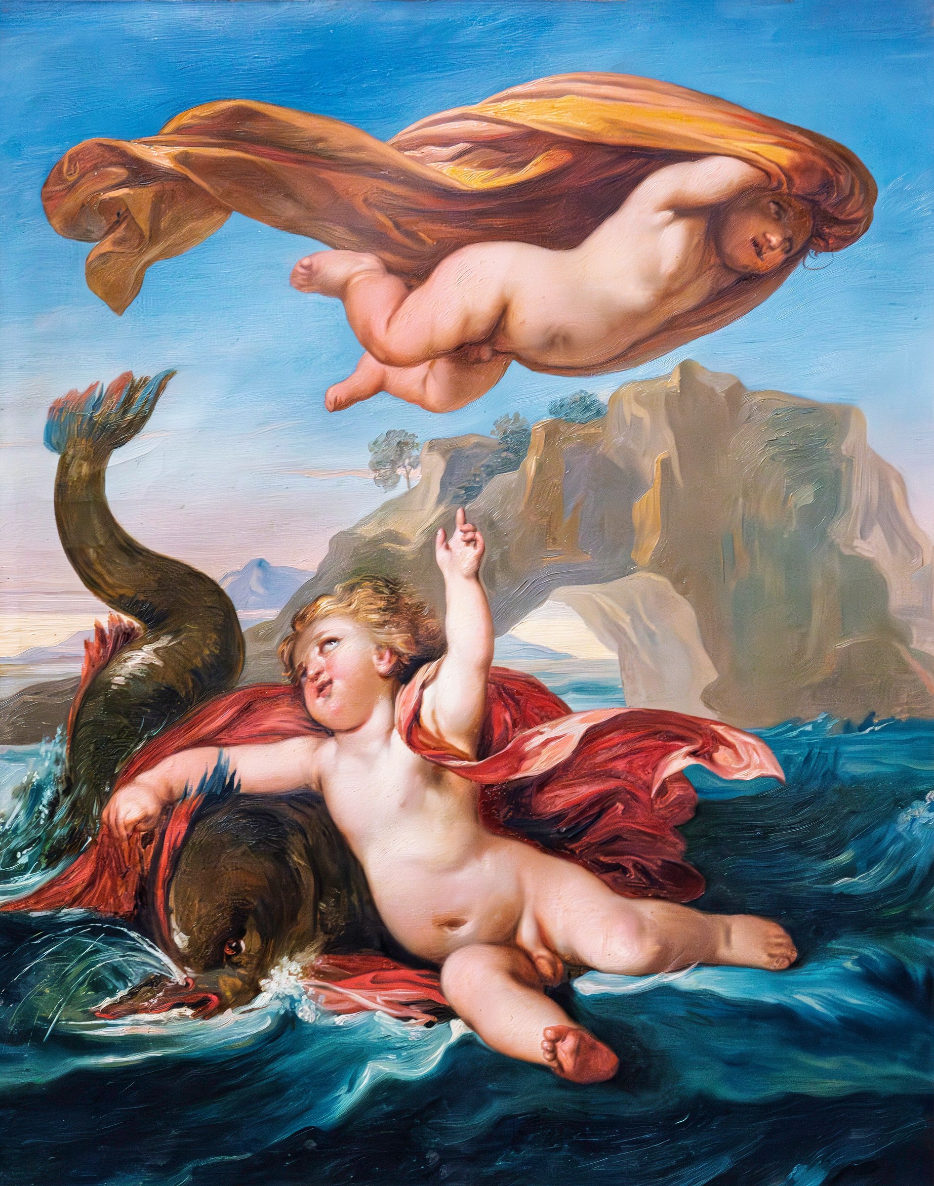 Two putti with a dolphin by Giuseppe Bezzuoli