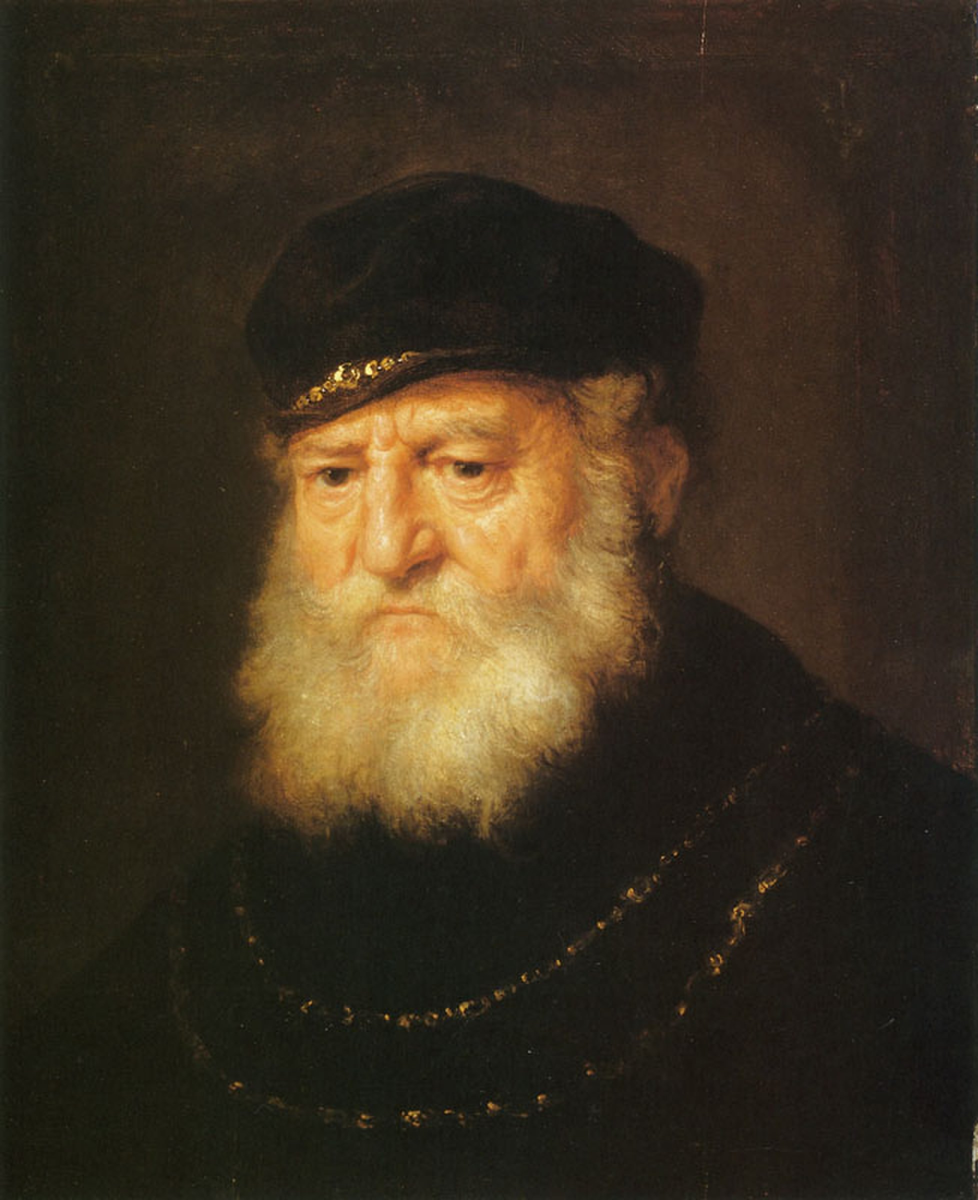 Head of an old man with a beard and a cap by Govert Flinck