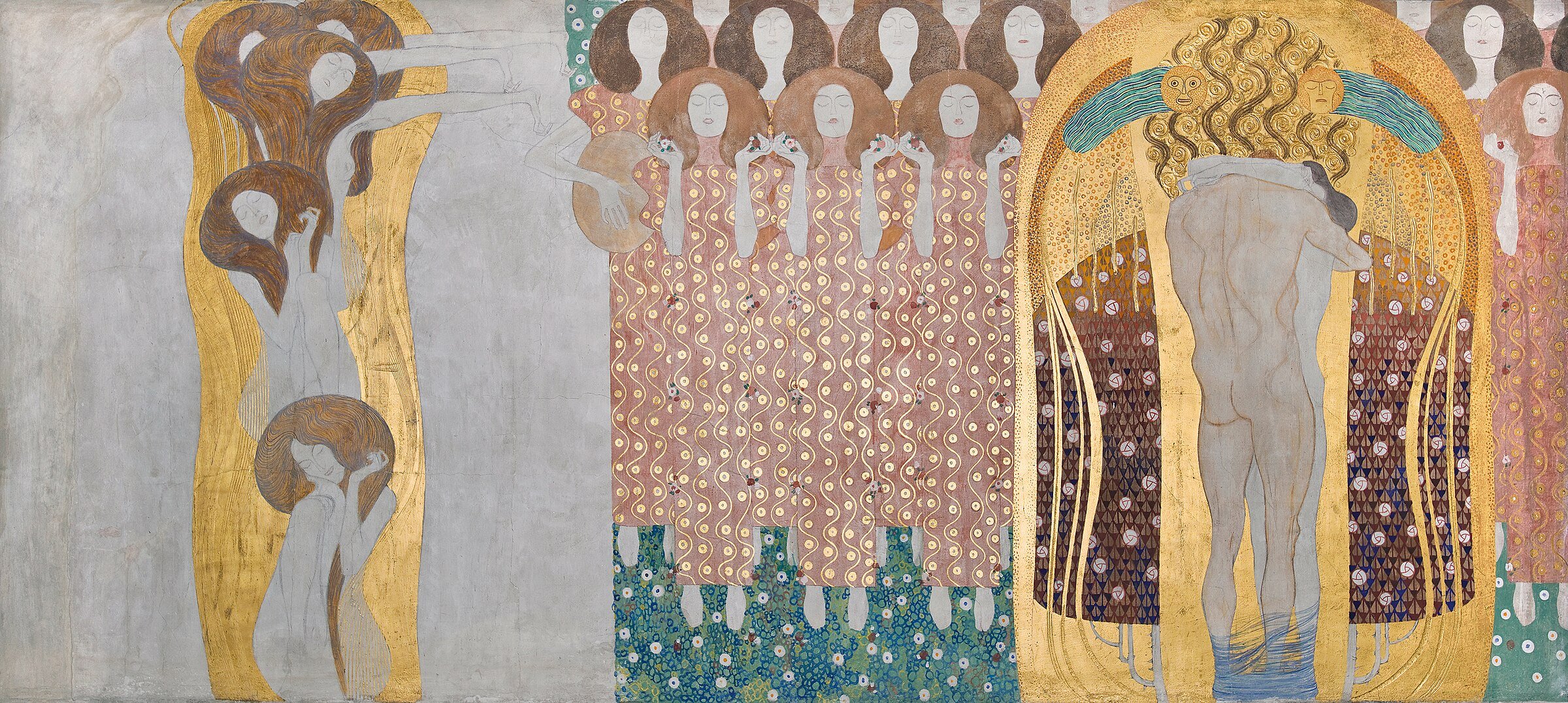Beethoven Frieze (plate 8, right wall): Yearning for happiness is assuaged in poetry — 1901