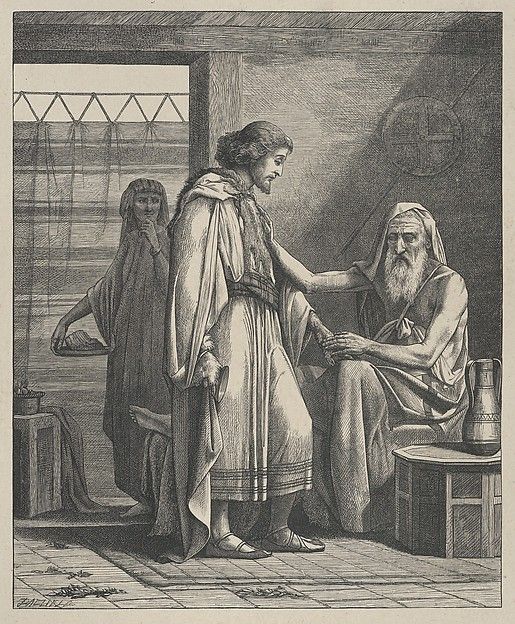 Isaac Blessing Jacob, from "Dalziels' Bible Gallery"