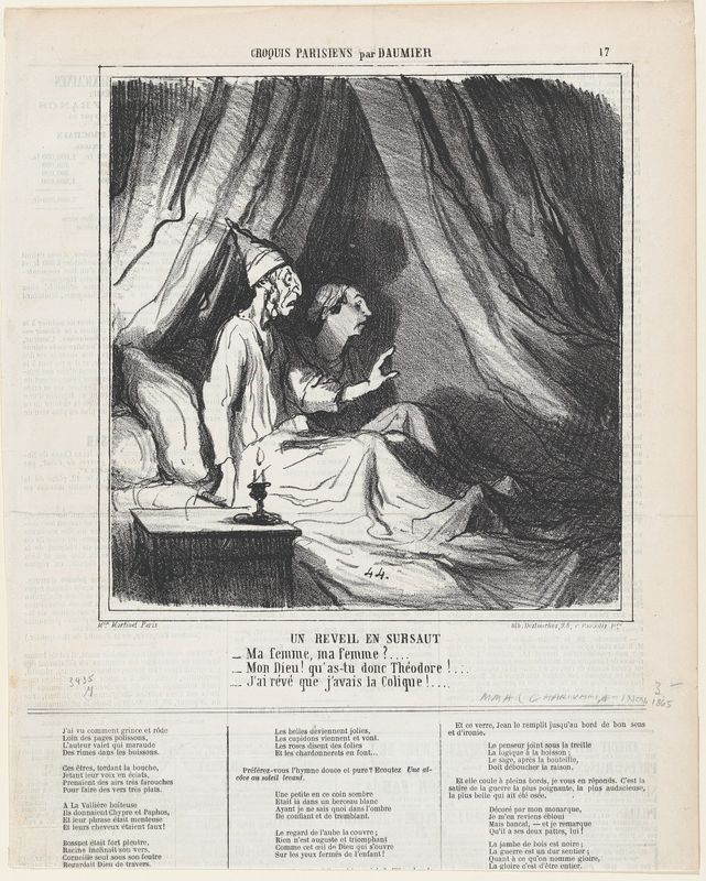 A sudden awakening, from 'Parisian sketches,' published in Le Charivari, November 1, 1865
