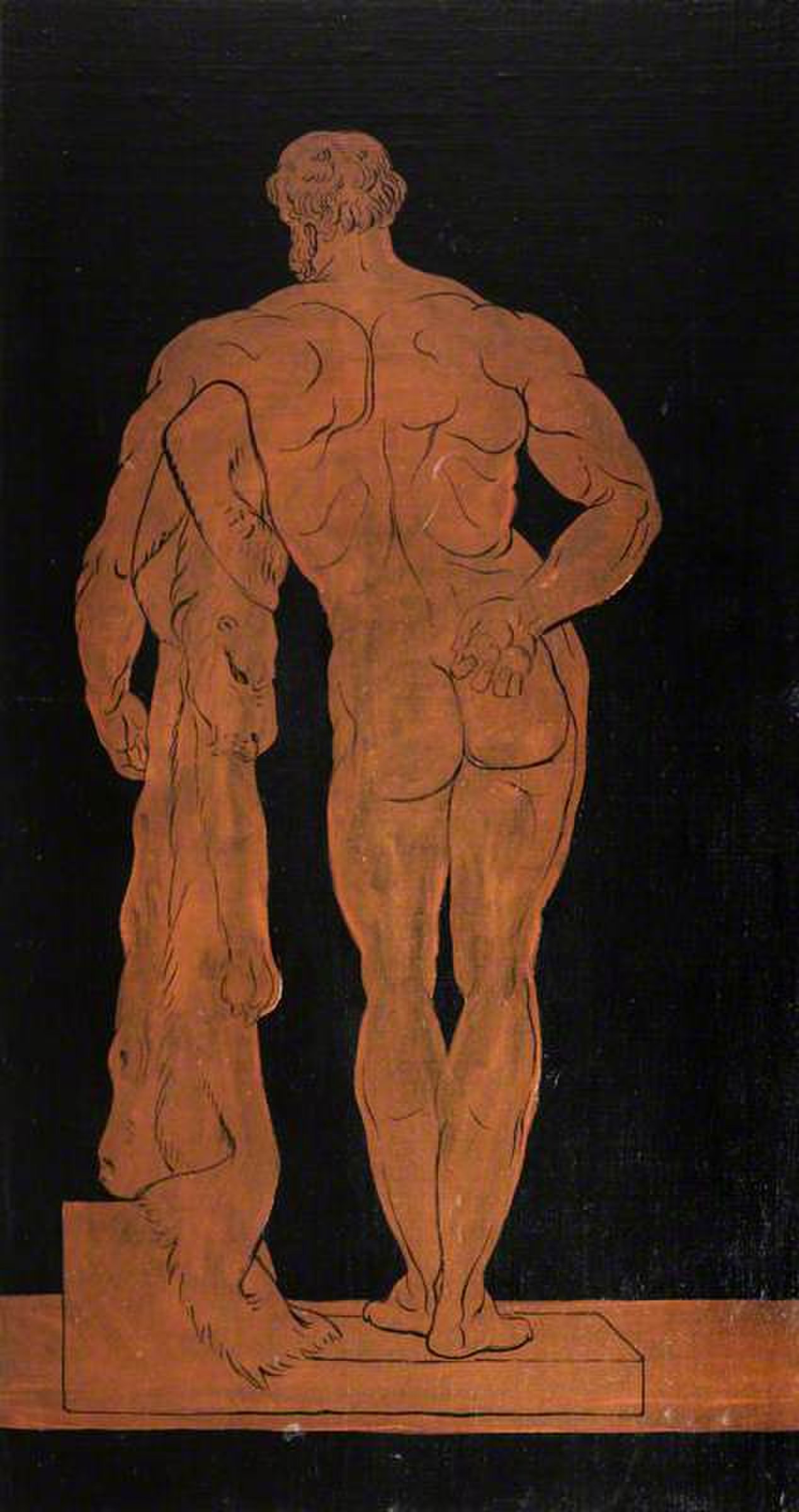 Set of Allegorical Painted Panels: The Farnese Hercules Seen from Behind by Pierre-François Hugues d'Hancarville