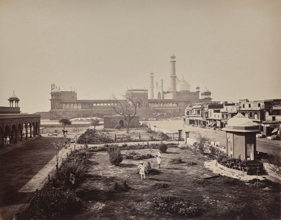 Delhi. View of North Side of the Jamma Musjid in Principal Mabonedau Place of Worship by Samuel Bourne