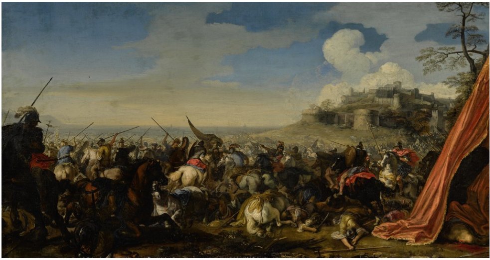 A BATTLE SCENE WITH SOLDIERS ON HORSEBACK, A WALLED CITY RAISED ON A HILL BEYOND by Jacques Courtois