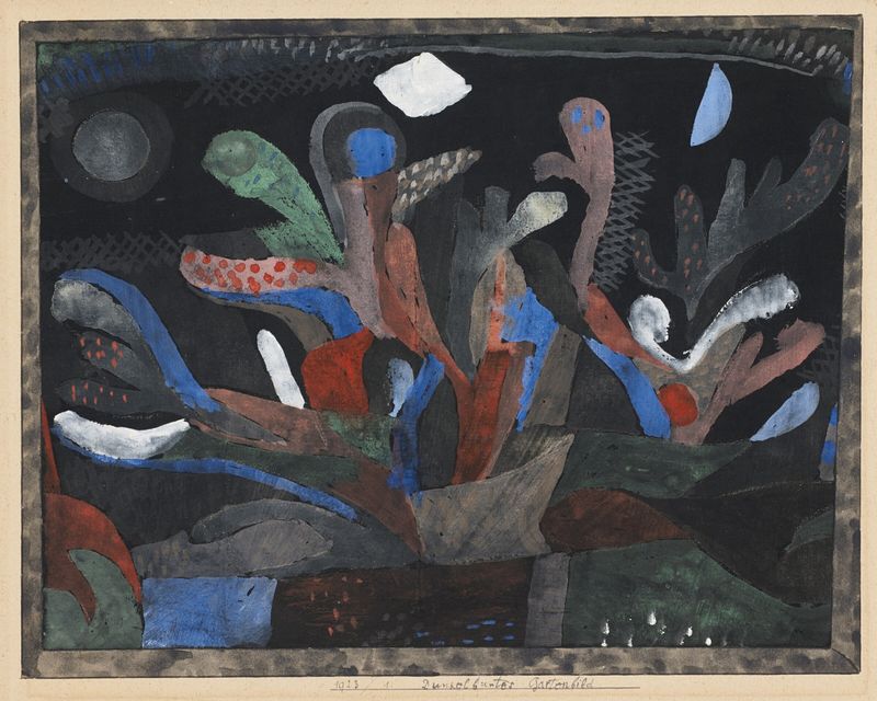 Picture of a garden in dark colours