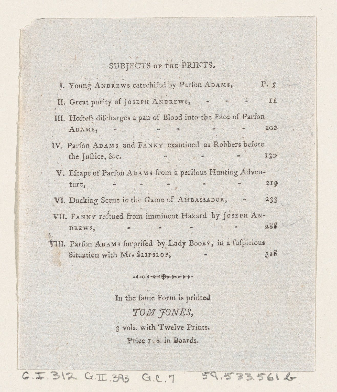 Table of Contents: "The Adventures of Joseph Andrews, and his friend Mr. Abraham Adams" by Thomas Rowlandson