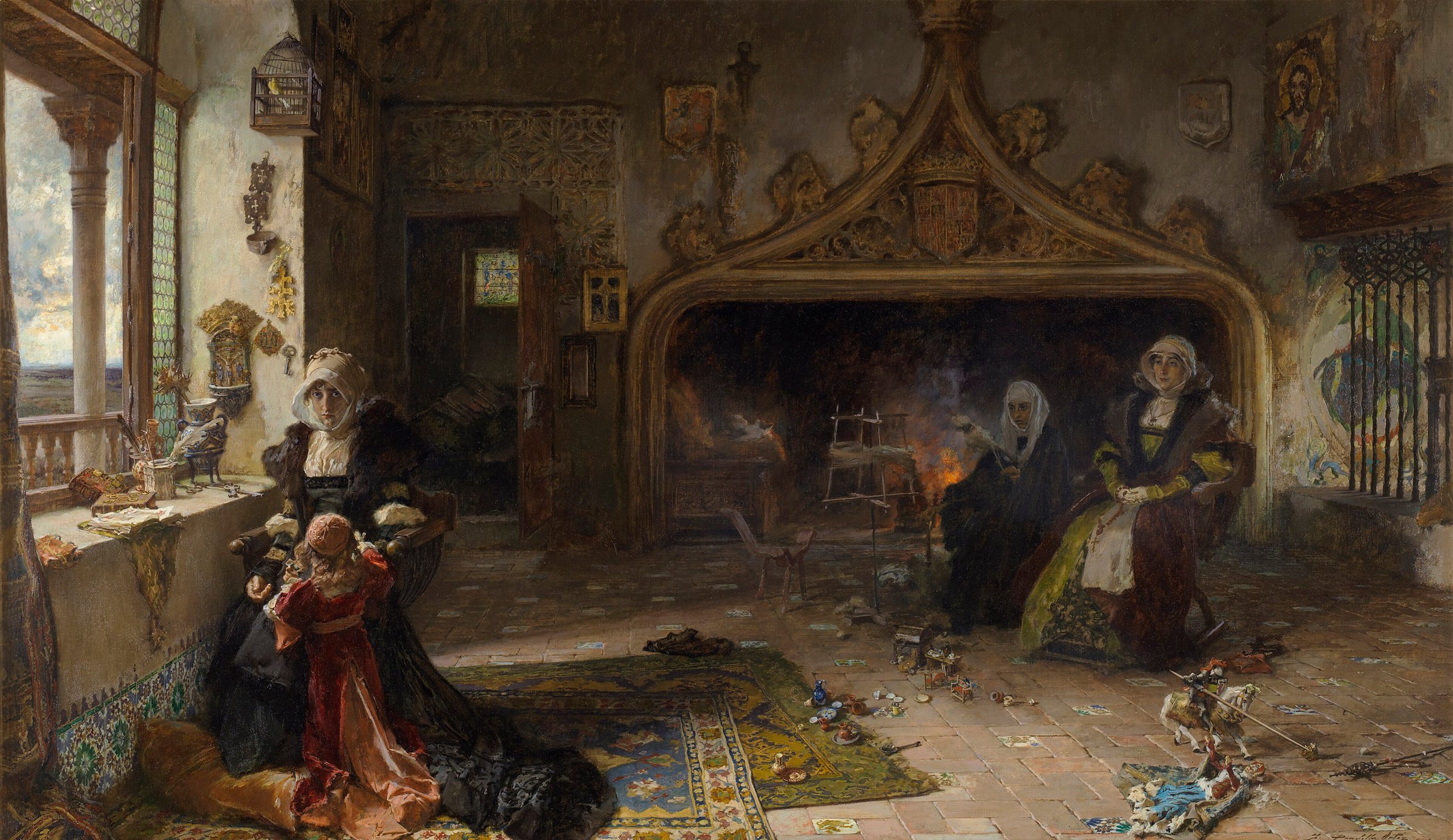 La reina doña Juana la Loca, recluida en Tordesillas con su hija, la infanta doña Catalina by Francisco Pradilla y Ortiz