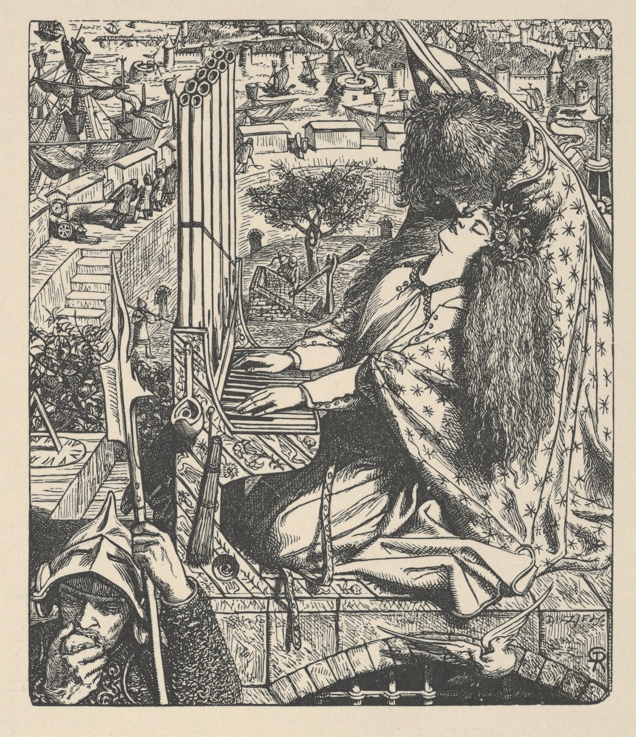 St. Cecily / Cecilia (Illustration for The Palace of Art in Tennyson's Poems, New York, 1903) by Dante Gabriel Rossetti