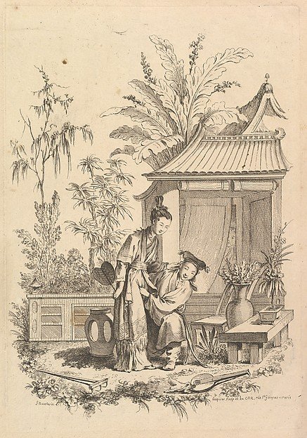 Chinoiserie scene with figures in a landscape by François Boucher