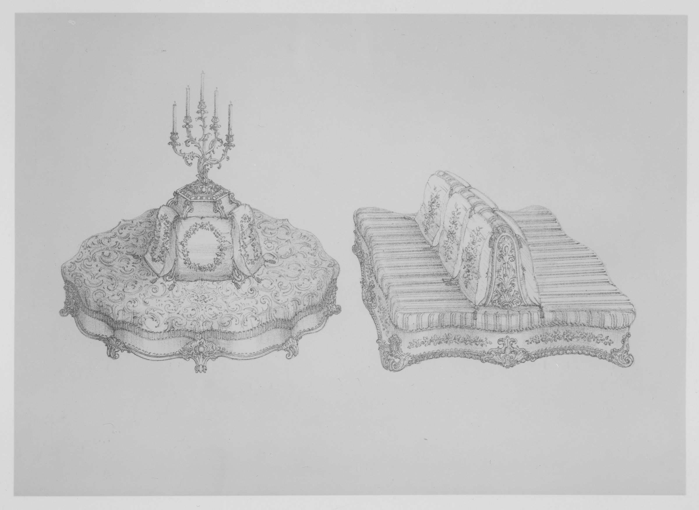 Furniture with Candelabra and Interior Decoration