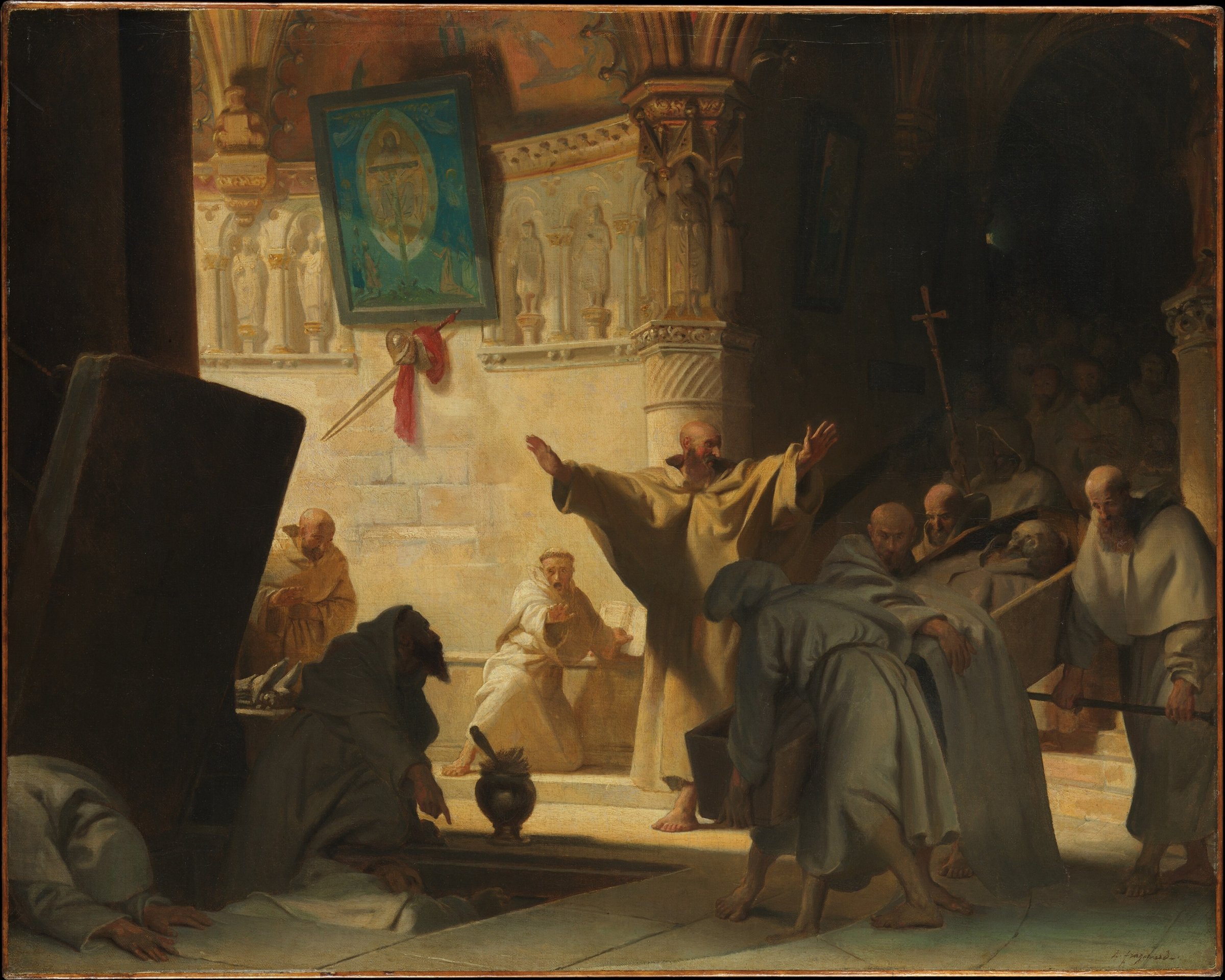 Dramatic Scene with Monks in a Crypt by Alexandre-Évariste Fragonard