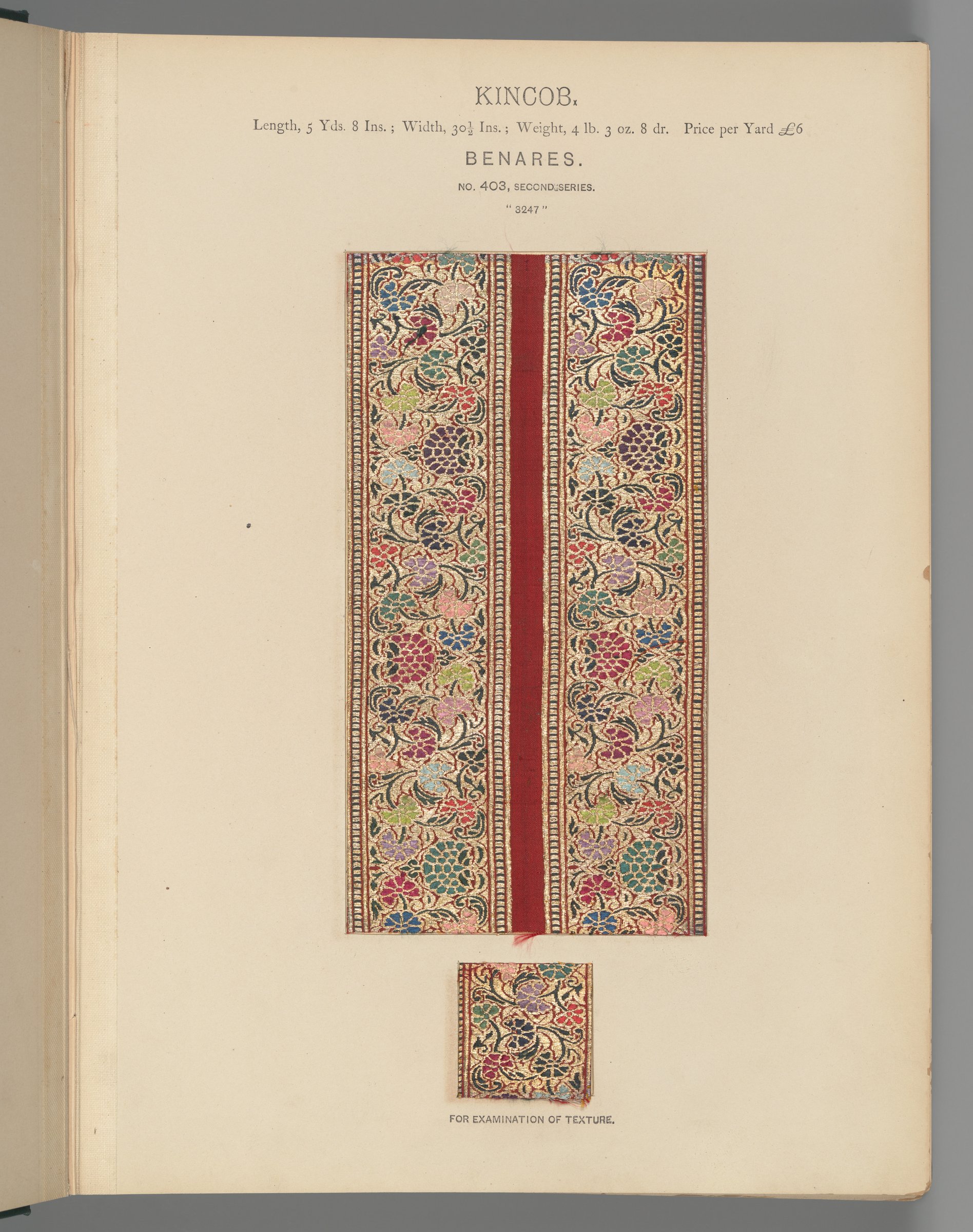Collection of specimens and illustrations of the textile manufactures of India. Second series : Kincobs, Nos. 401 to 458 by John Haynes-Williams