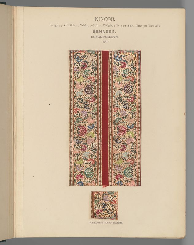 Collection of specimens and illustrations of the textile manufactures of India. Second series : Kincobs, Nos. 401 to 458