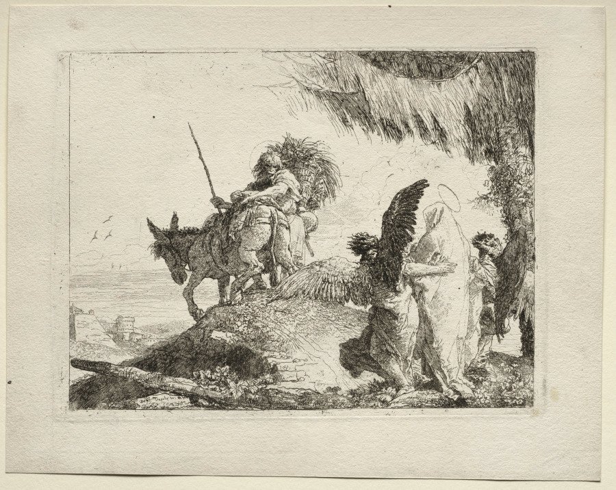 The Flight into Egypt: The Flight with the Madonna at Right Supported by Angels by Giovanni Domenico Tiepolo
