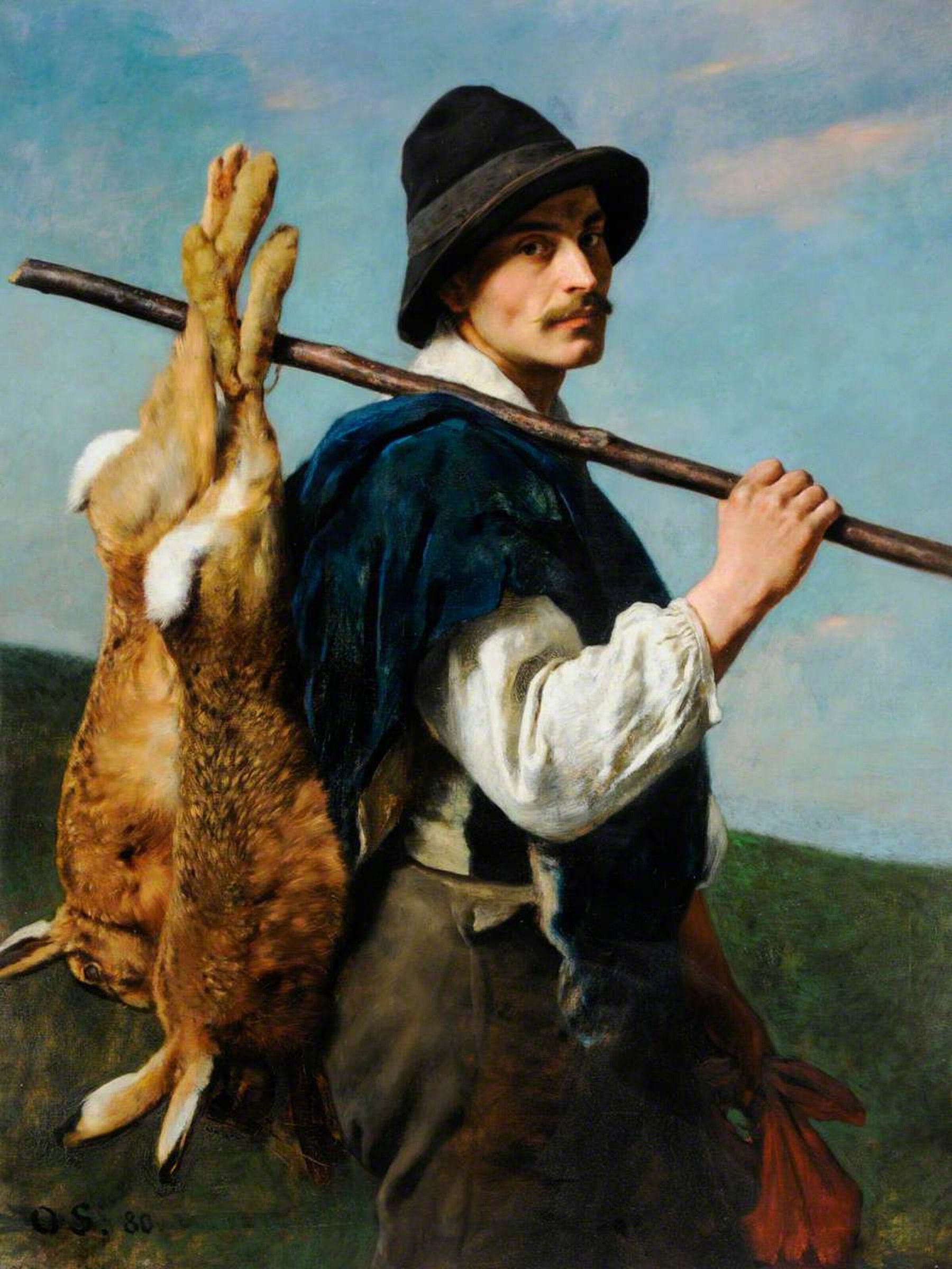 Man and Hares by Otto Scholderer