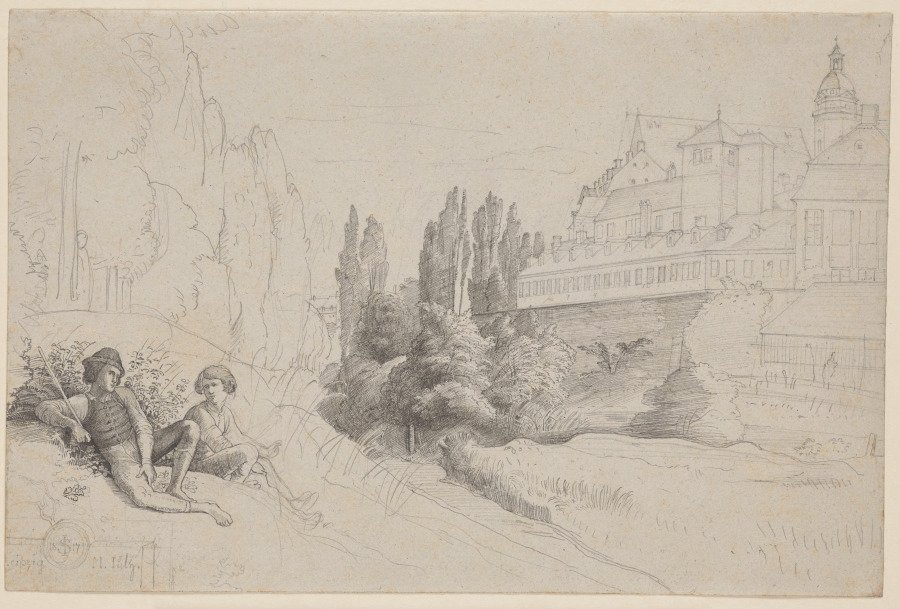 View across the Moat towards the Thomasschule and the Thomaskirche in Leipzig by Julius Schnorr von Carolsfeld