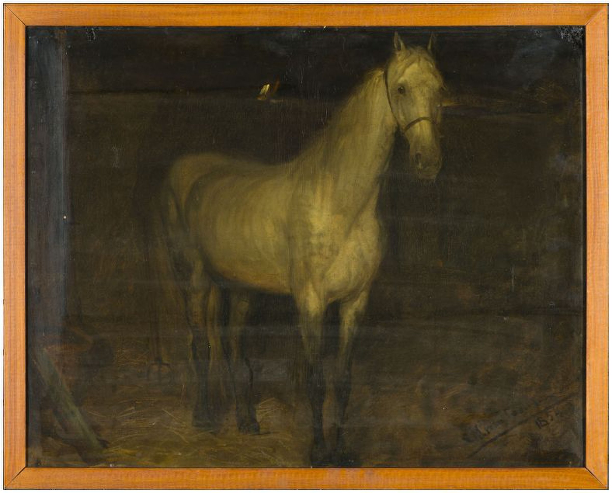 Standing white horse in stable by Sir Lawrence Alma-Tadema