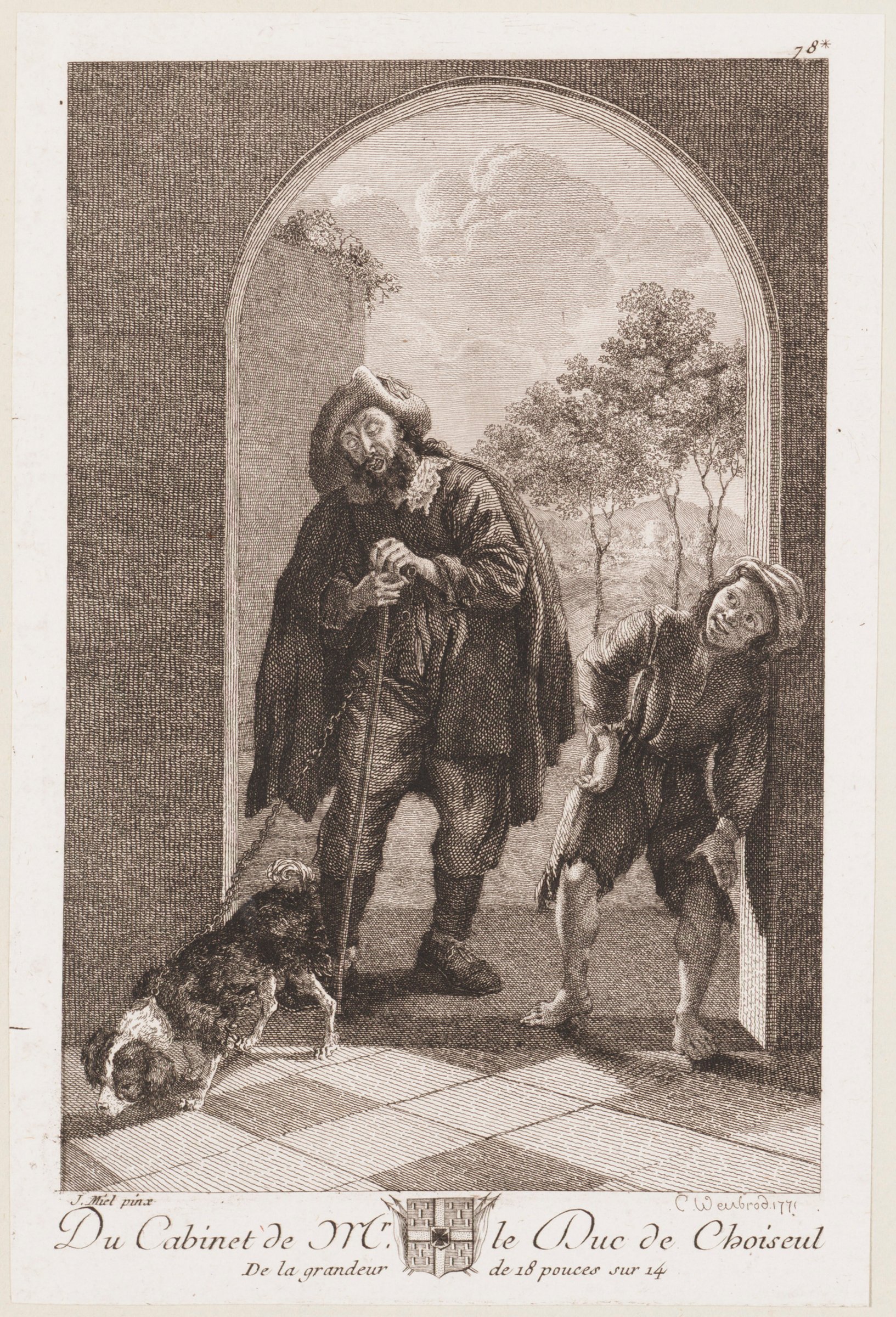 Blind man with a child and dog in a doorway by Willem van Mieris