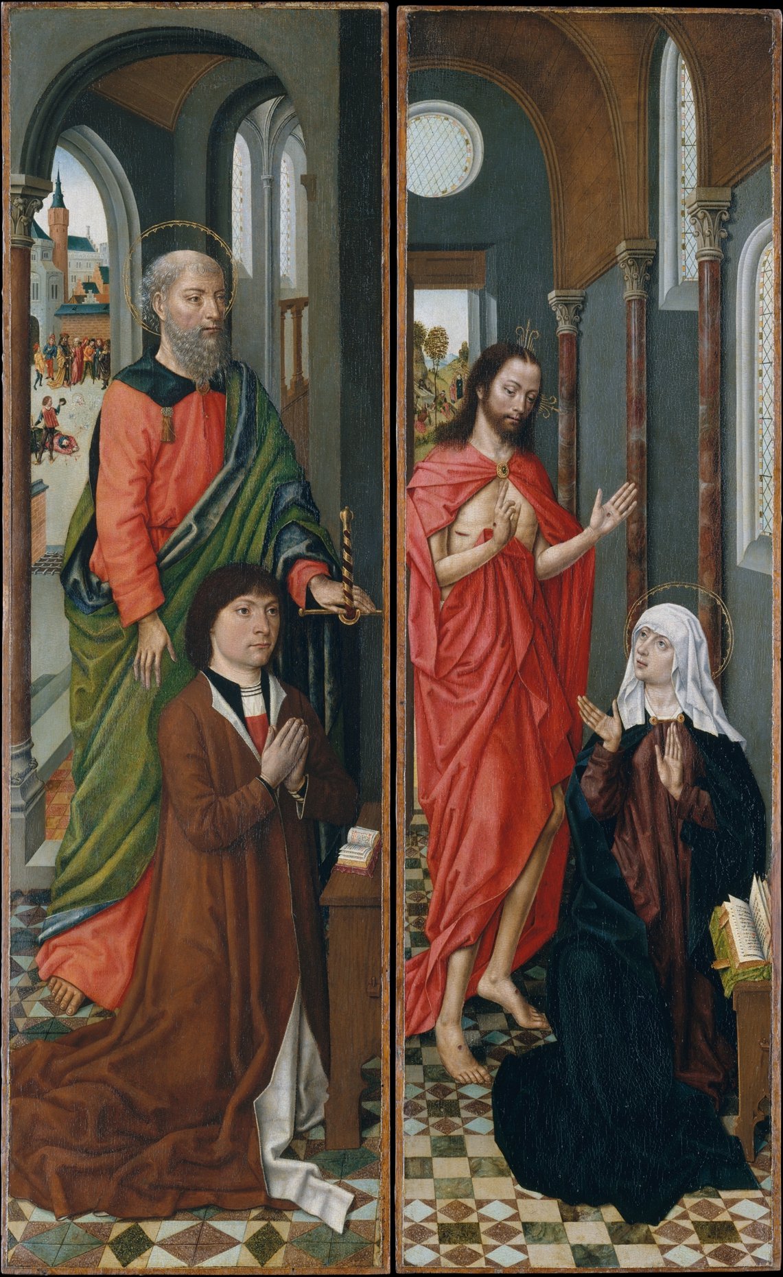 Saint Paul with a Donor; Christ Appearing to His Mother by Master of the View of Saint Gudula