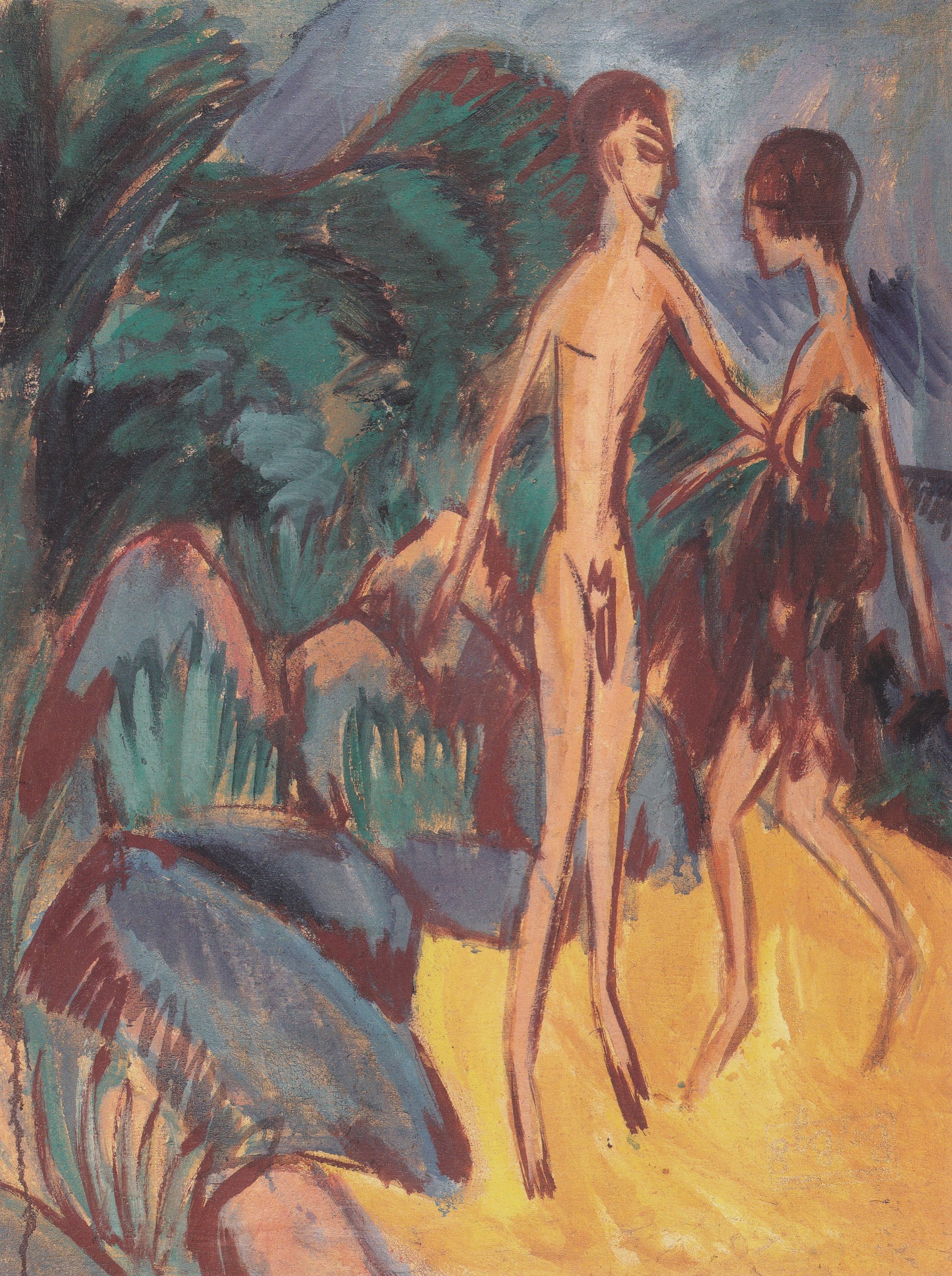 Nackter Jüngling und Mädchen am Strand by Ernst Ludwig Kirchner