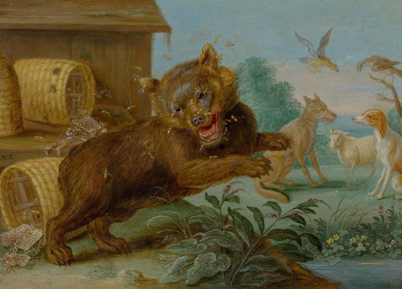 Four scenes from Aesop's fables, The bear and the bees