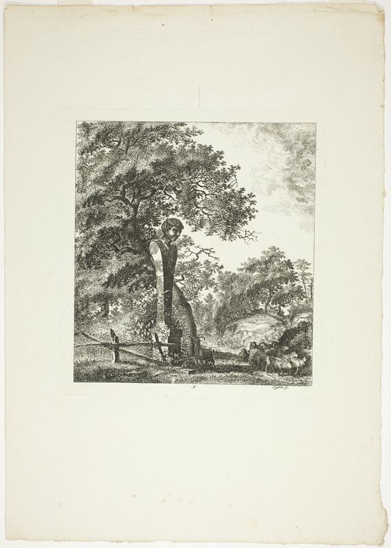 Sheep by a Statue of Pan, plate five from Paysages Dédiés à M. Warelet