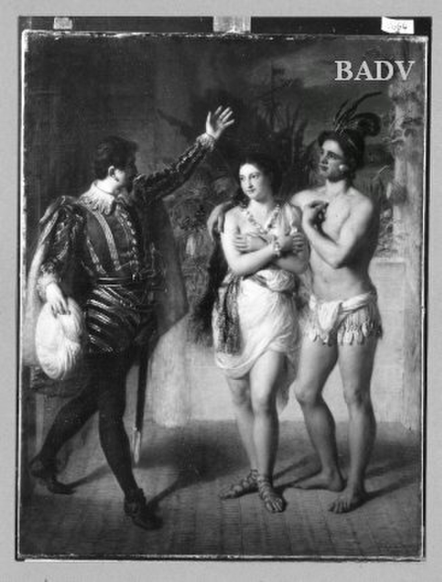 Theater scene ? Gentleman in 16. c. dress + exotic couple by Johann Baptist Reiter