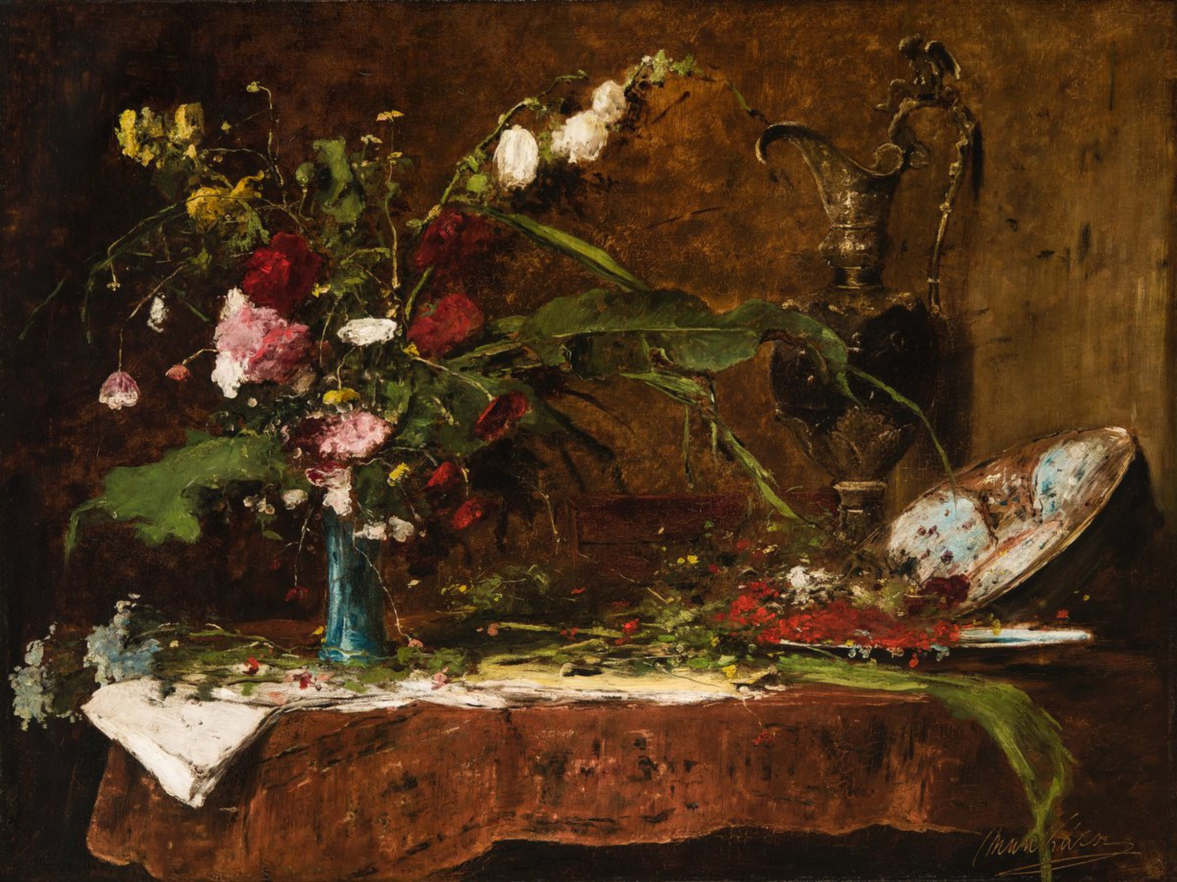 Still Life with Flowers and Jug by Mihály Munkácsy