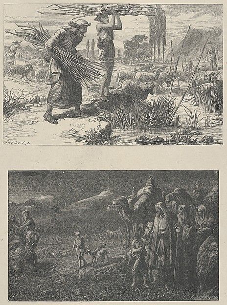 Jacob and the Flocks of Laban–Jacob's Departure from Laban, from "Dalziels' Bible Gallery"