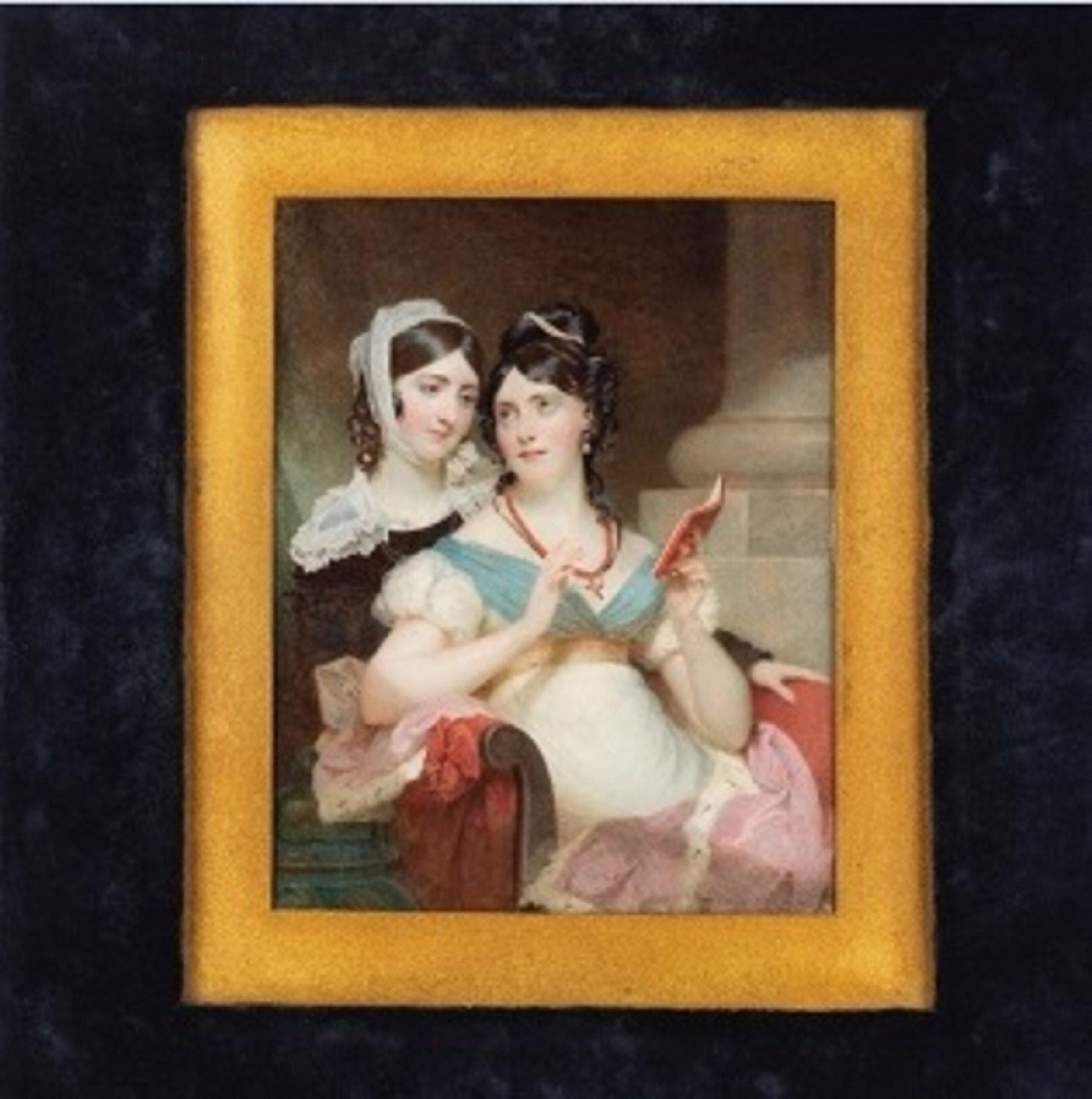 The Miniature: Mrs. Wadham Wyndham (1797–1872) and her sister Miss Slade (1795–1878) Admiring a Miniature in a Red Case by Andrew Robertson