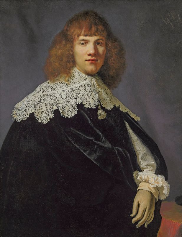 Portrait of a gentleman, half-length, in a black velvet cloak and white lace collar and cuffs