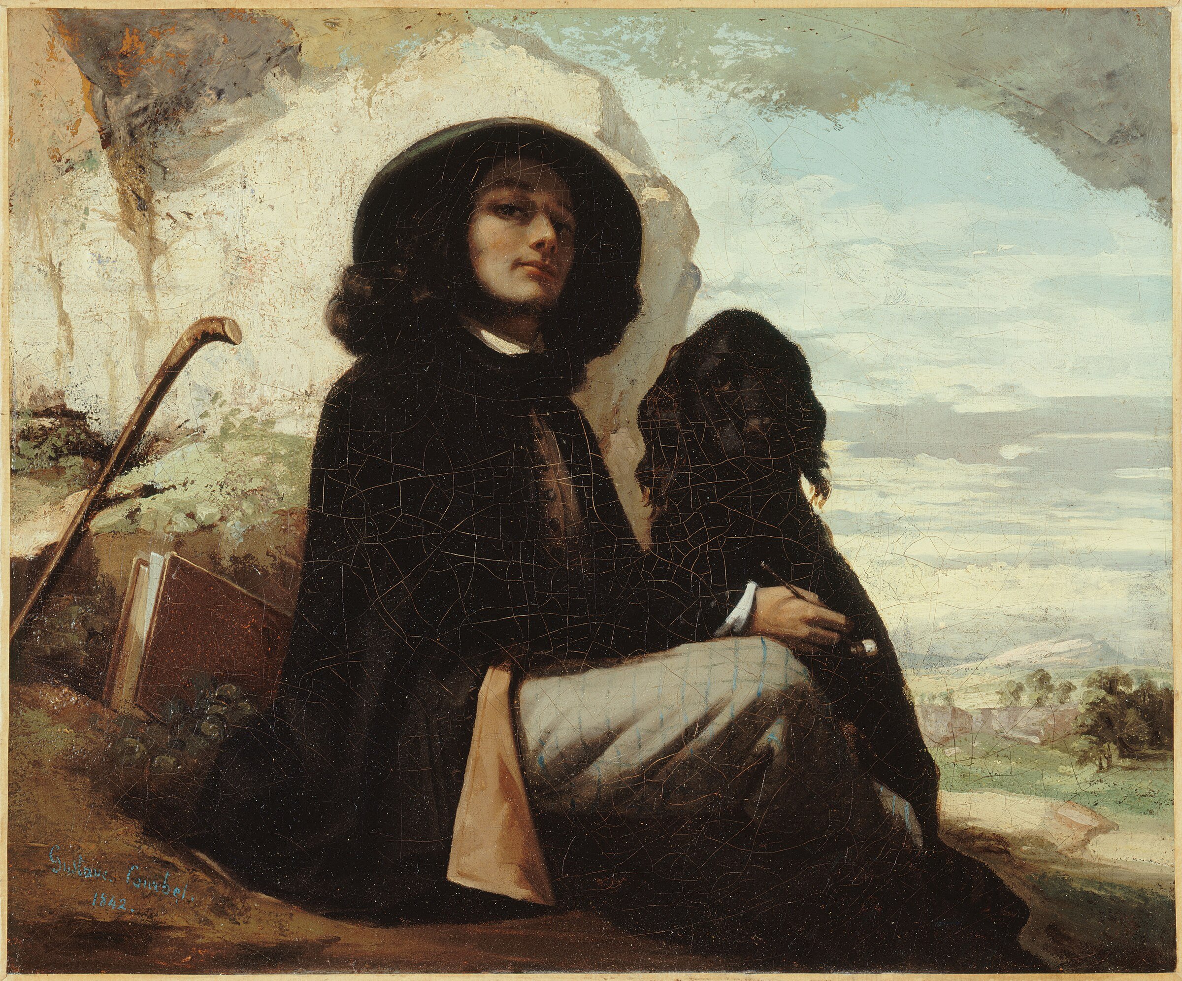 Self-Portrait with a Black Dog — Gustave Courbet
