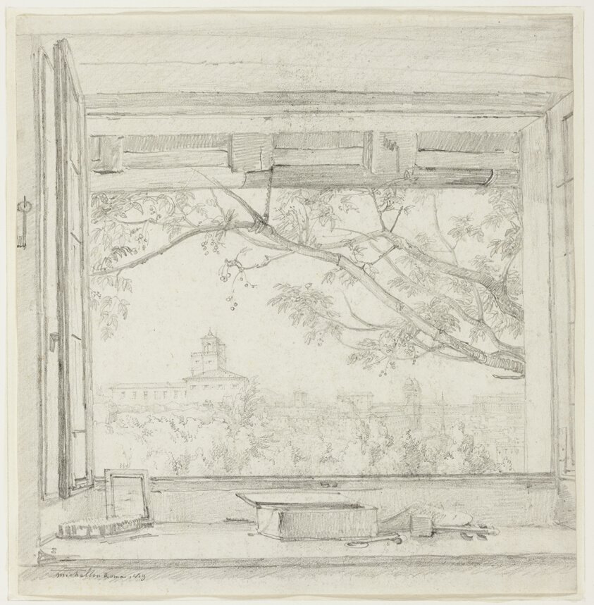 View of the Villa Medici and Sta Trinità dei Monti from Ingres's Studio in the Pavillon San Gaetano, Rome by Gaetano Chierici
