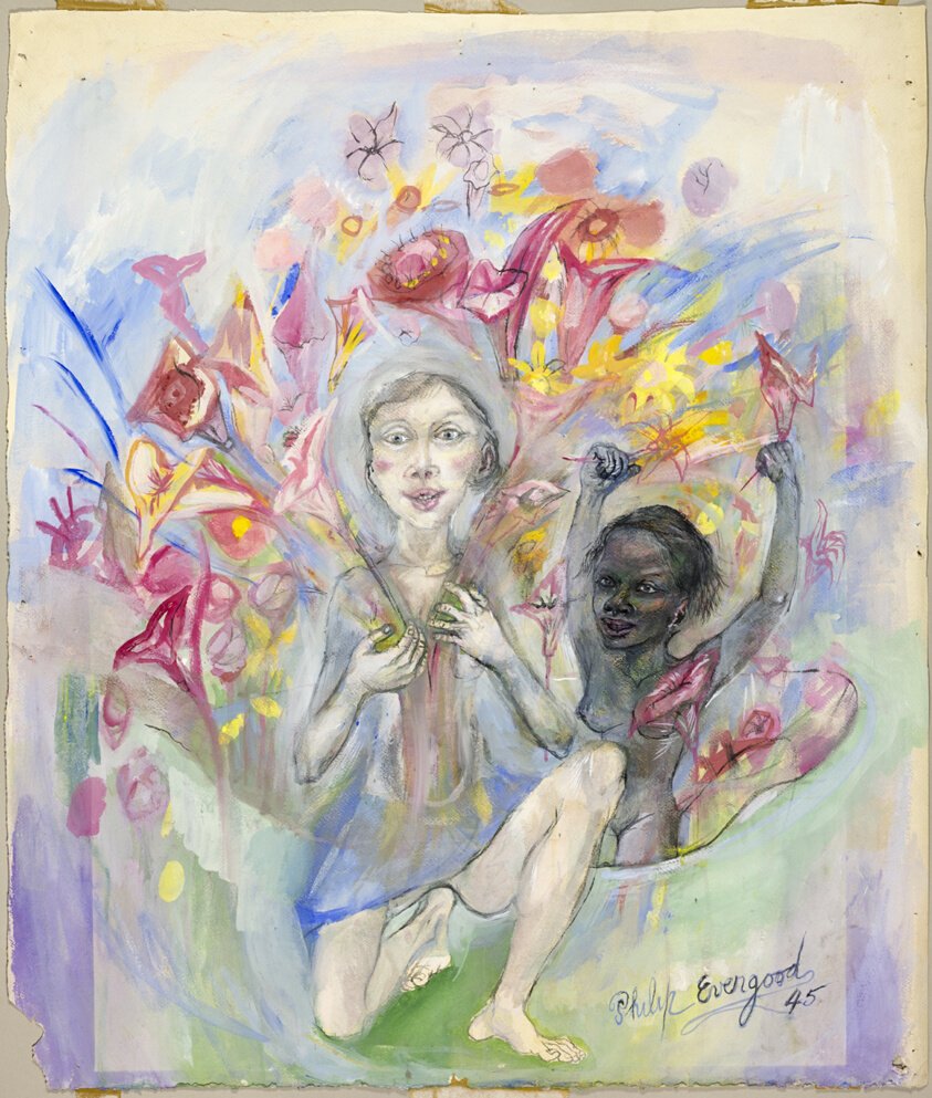 Two Nude Figures with Flowers by Philip Evergood
