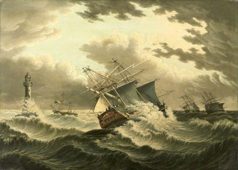 A Barque Struck by Lightning off Eddystone Lighthouse, Cornwall