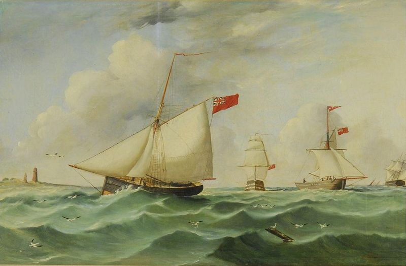 Ships navigating a busy channel