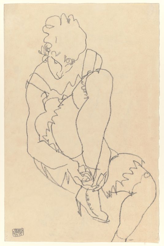 Woman Buttoning Her Shoes (recto); Study for Reclining Nude with Arms Raised (verso)