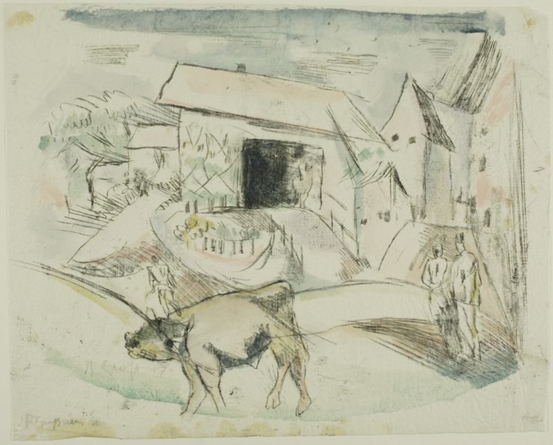 Pastoral Scene with Couple and Cows