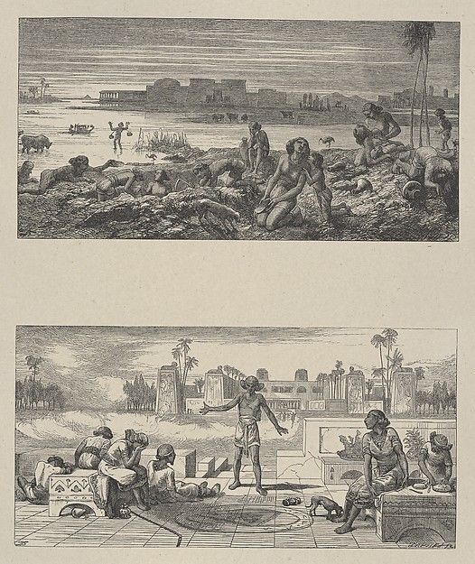 The Water Turned Into Blood–The Boils and Blanes, from "Dalziels' Bible Gallery"