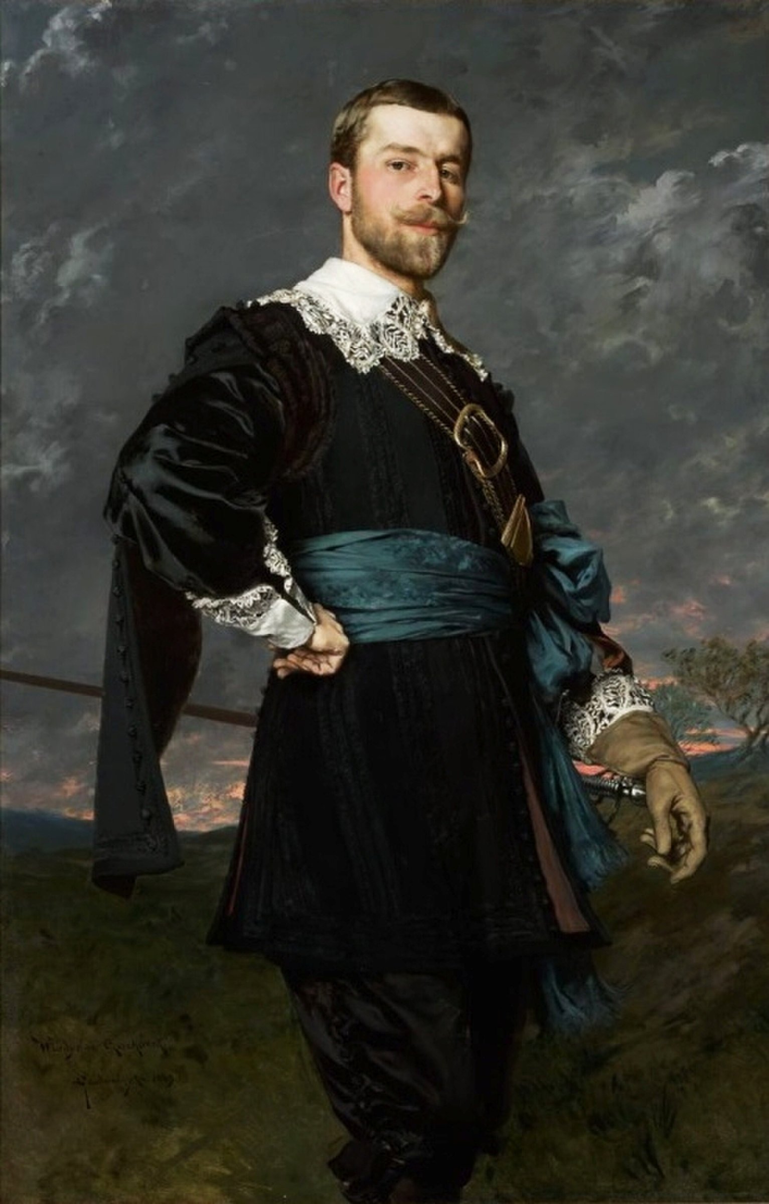Portrait of Stanisław Czachórski in a masquerade outfit a la van Dyck. by Władysław Czachórski